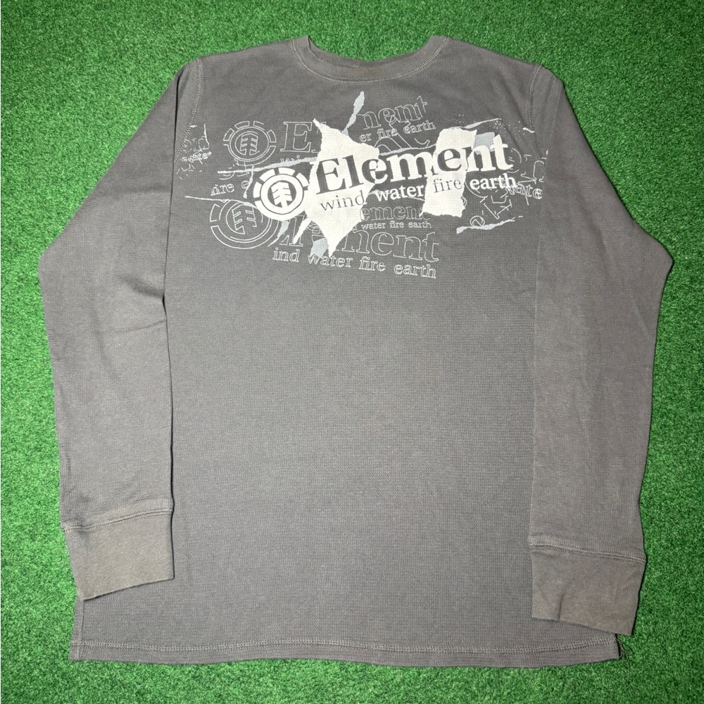 Element Shirt Long Sleeve Thermal Y2K Skater Graphic Logo L/XL 22x29 Waffle Knit